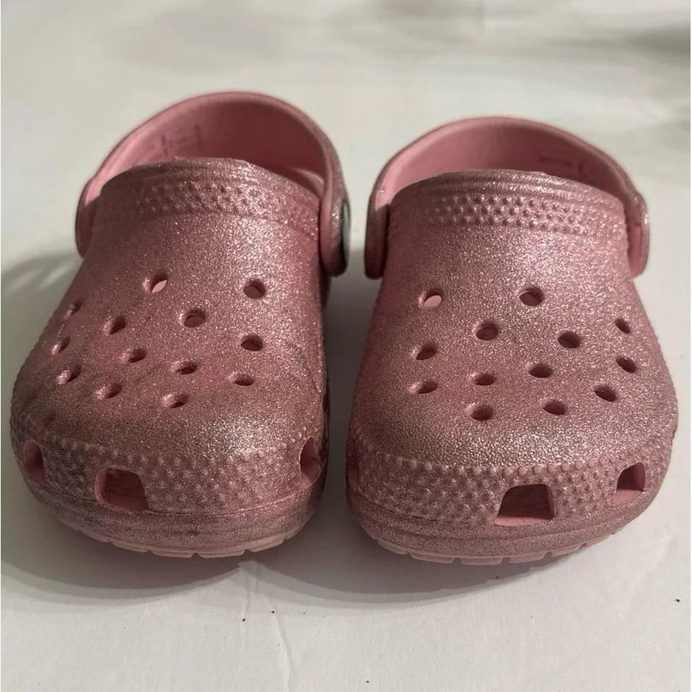 Crocs, Pink Glitter Crocs Clogs (Toddler C6)